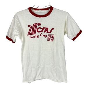 Vintage 70s Japanese White Casual Red RInger Graphic Tshirt M